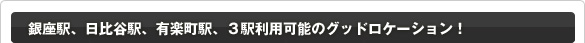 銀座駅、日比谷駅、有楽町駅、3駅利用可能のグッドロケーション!